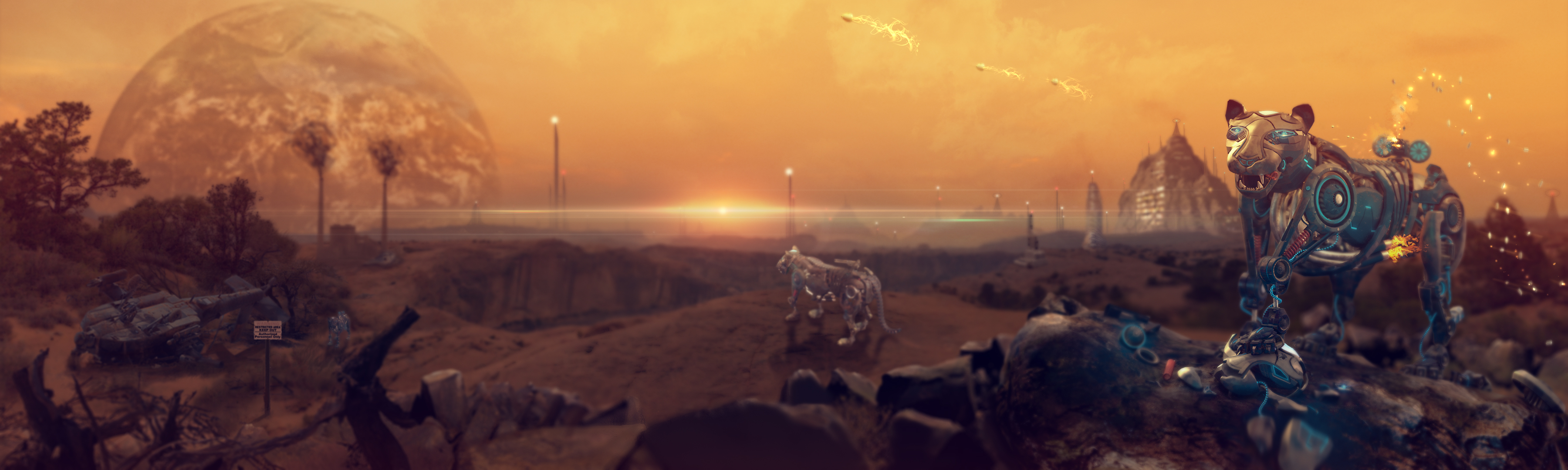 Tigerobot - Future Fighter with matte painted futuristic landscape